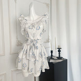 BXOXO - summer inspo Fashionable Gentle Style Hot Girls Suit Summer Sleeveless Ruffles Slim Fit Top High Waist Mini Skirt Two-piece Set